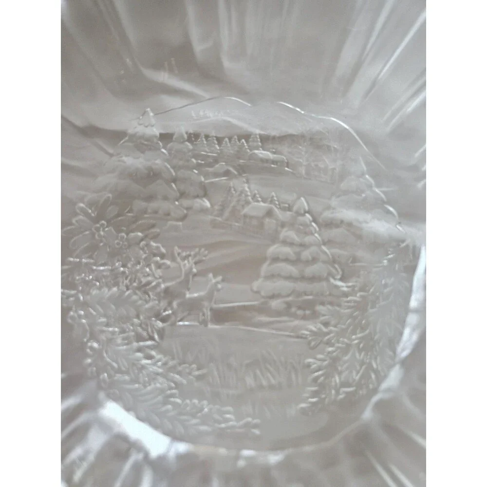 Mikasa Frosted Bowl Winter Woodland Scene Deer Cabin‎ Pine Trees 8